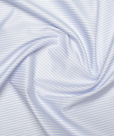 Cotton Fusion  Poly Cotton Striped Shirting Fabric (White & Sky Blue)