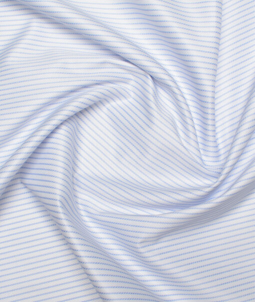 Cotton Fusion  Poly Cotton Striped Shirting Fabric (White & Sky Blue)