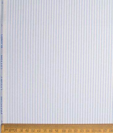Cotton Fusion  Poly Cotton Striped Shirting Fabric (White & Sky Blue)