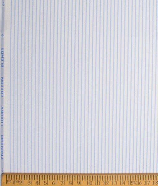 Cotton Fusion  Poly Cotton Striped Shirting Fabric (White & Sky Blue)