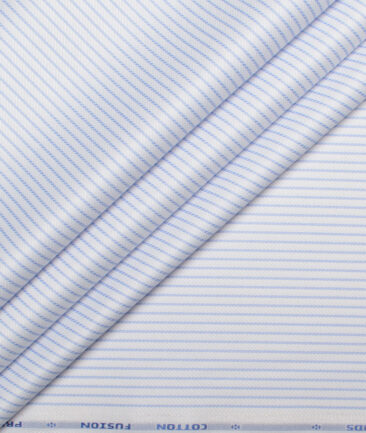 Cotton Fusion  Poly Cotton Striped Shirting Fabric (White & Sky Blue)