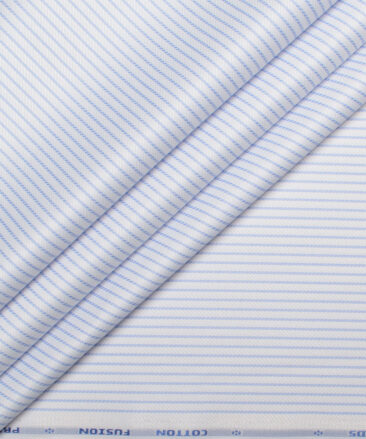 Cotton Fusion  Poly Cotton Striped Shirting Fabric (White & Sky Blue)