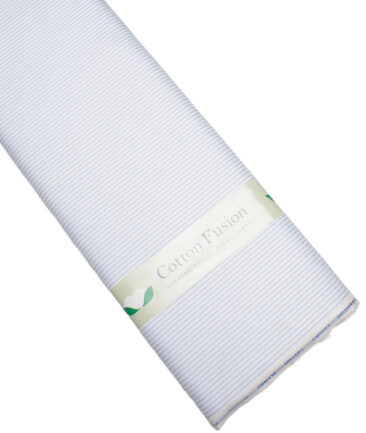Cotton Fusion  Poly Cotton Striped Shirting Fabric (White & Sky Blue)