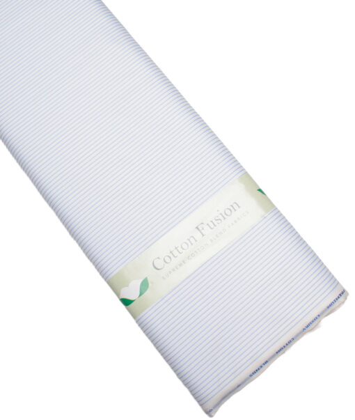 Cotton Fusion  Poly Cotton Striped Shirting Fabric (White & Sky Blue)