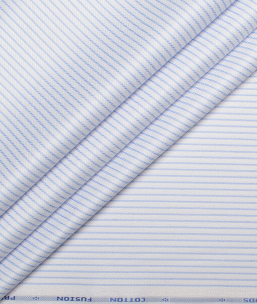 Cotton Fusion  Poly Cotton Striped Shirting Fabric (White & Sky Blue)