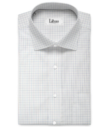 Ferricio Dietlo  Poly Cotton Checks Shirting Fabric (White & Blue)