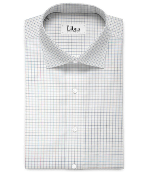 Ferricio Dietlo  Poly Cotton Checks Shirting Fabric (White & Blue)