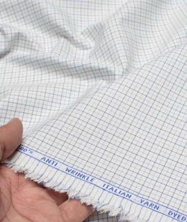 Ferricio Dietlo  Poly Cotton Checks Shirting Fabric (White & Blue)