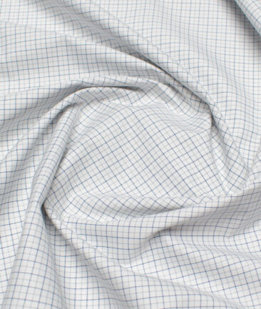 Ferricio Dietlo  Poly Cotton Checks Shirting Fabric (White & Blue)