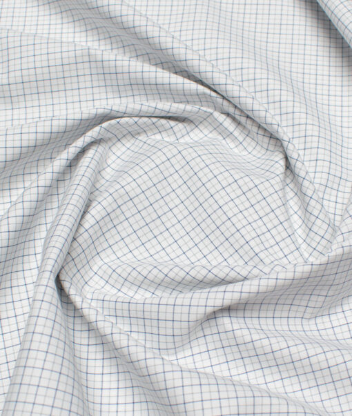 Ferricio Dietlo  Poly Cotton Checks Shirting Fabric (White & Blue)