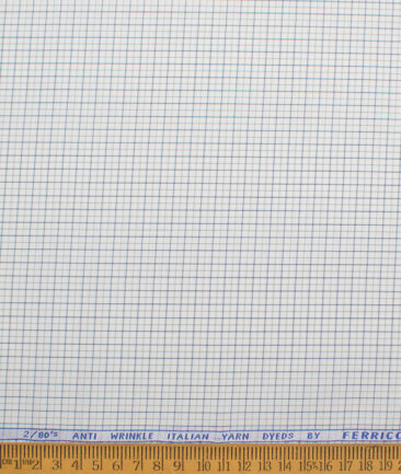 Ferricio Dietlo  Poly Cotton Checks Shirting Fabric (White & Blue)
