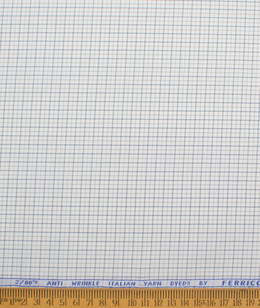Ferricio Dietlo  Poly Cotton Checks Shirting Fabric (White & Blue)
