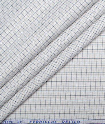 Ferricio Dietlo  Poly Cotton Checks Shirting Fabric (White & Blue)