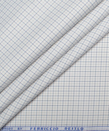 Ferricio Dietlo  Poly Cotton Checks Shirting Fabric (White & Blue)