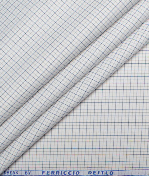 Ferricio Dietlo  Poly Cotton Checks Shirting Fabric (White & Blue)