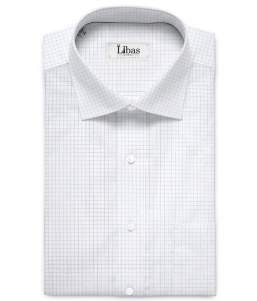 Ferricio Dietlo  Poly Cotton Checks Shirting Fabric (White & Blue)