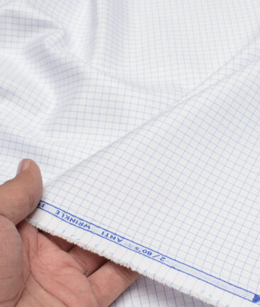 Ferricio Dietlo  Poly Cotton Checks Shirting Fabric (White & Blue)