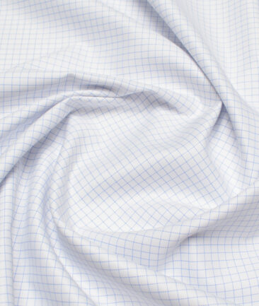 Ferricio Dietlo  Poly Cotton Checks Shirting Fabric (White & Blue)