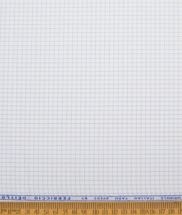 Ferricio Dietlo  Poly Cotton Checks Shirting Fabric (White & Blue)