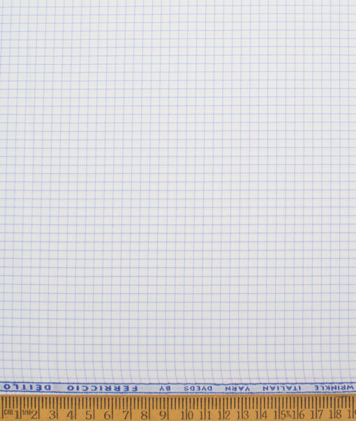 Ferricio Dietlo  Poly Cotton Checks Shirting Fabric (White & Blue)