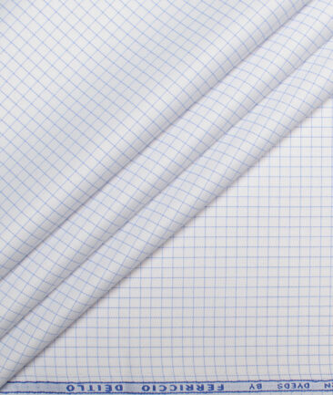 Ferricio Dietlo  Poly Cotton Checks Shirting Fabric (White & Blue)
