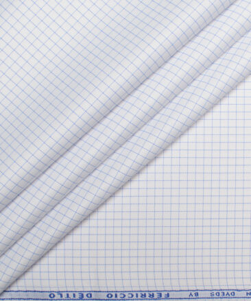 Ferricio Dietlo  Poly Cotton Checks Shirting Fabric (White & Blue)