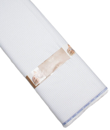 Ferricio Dietlo  Poly Cotton Checks Shirting Fabric (White & Blue)