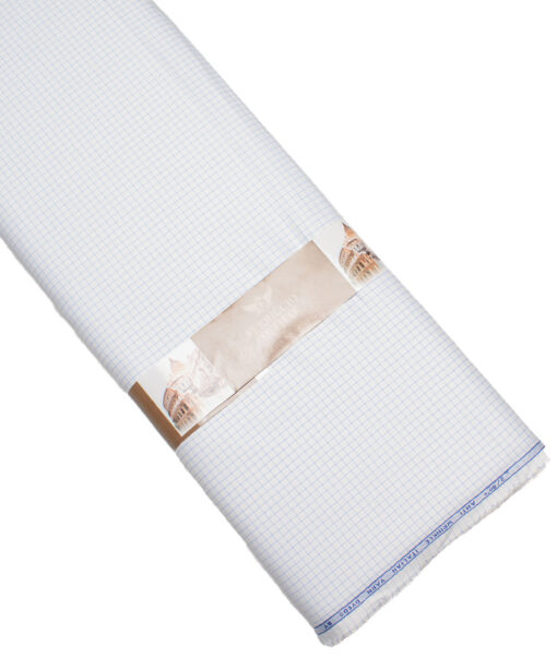 Ferricio Dietlo  Poly Cotton Checks Shirting Fabric (White & Blue)