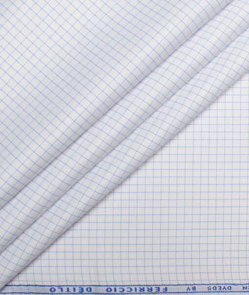 Ferricio Dietlo  Poly Cotton Checks Shirting Fabric (White & Blue)