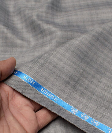 Geoffrey Hammonds Super 110's Checks 20% Wool Suiting Fabric (Light Grey)