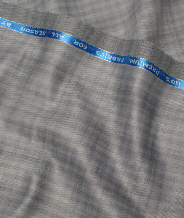 Geoffrey Hammonds Super 110's Checks 20% Wool Suiting Fabric (Light Grey)