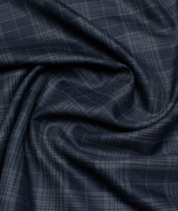Raymond Super 100's Checks 25% Wool Suiting Fabric (Dark Blue)