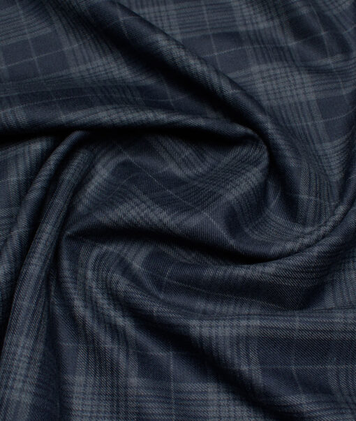 Raymond Super 100's Checks 25% Wool Suiting Fabric (Dark Blue)