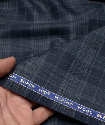 Raymond Super 100's Checks 25% Wool Suiting Fabric (Dark Blue)