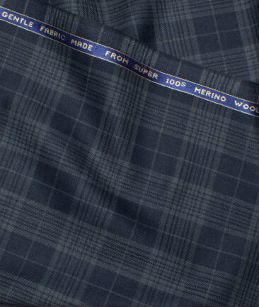 Raymond Super 100's Checks 25% Wool Suiting Fabric (Dark Blue)
