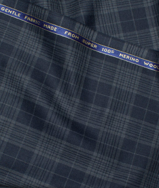 Raymond Super 100's Checks 25% Wool Suiting Fabric (Dark Blue)