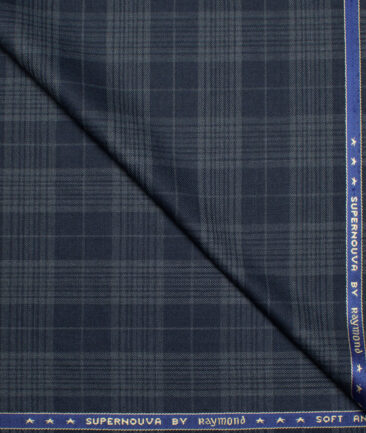 Raymond Super 100's Checks 25% Wool Suiting Fabric (Dark Blue)