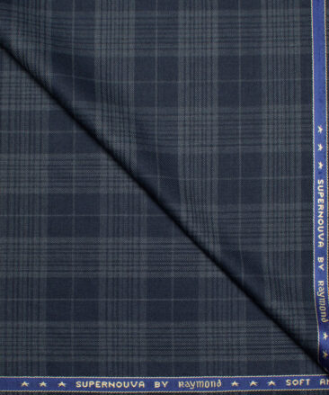 Raymond Super 100's Checks 25% Wool Suiting Fabric (Dark Blue)