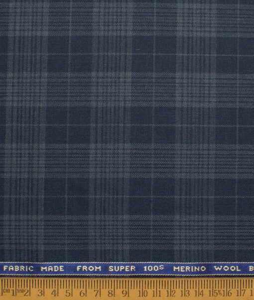 Raymond Super 100's Checks 25% Wool Suiting Fabric (Dark Blue)