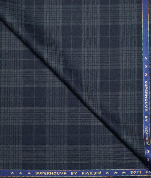 Raymond Super 100's Checks 25% Wool Suiting Fabric (Dark Blue)