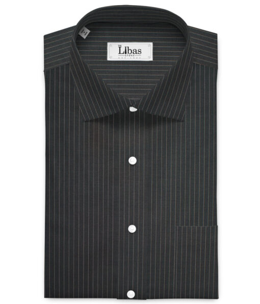 Siyaram's  Poly Cotton Striped Shirting Fabric (Black)