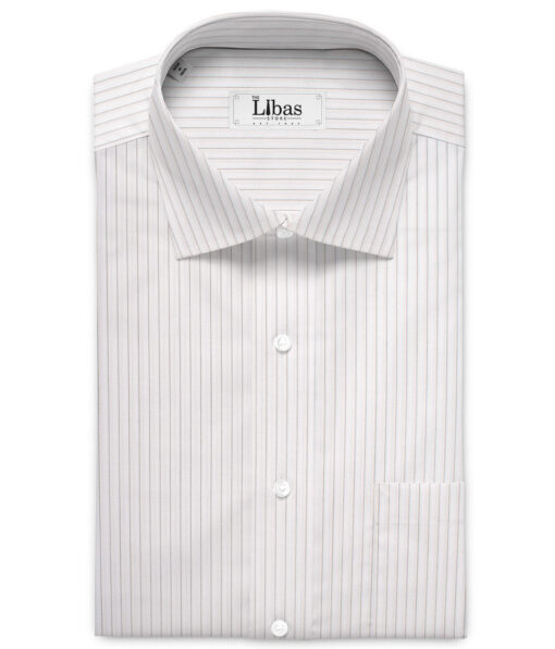 Siyaram's  Poly Cotton Striped Shirting Fabric (White)