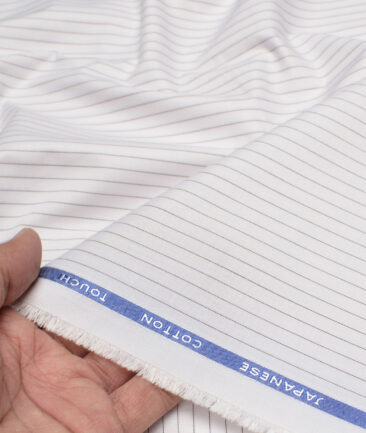 Siyaram's  Poly Cotton Striped Shirting Fabric (White)