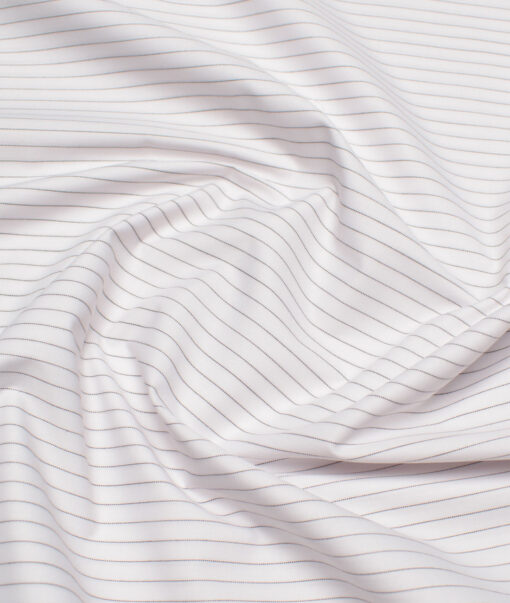 Siyaram's  Poly Cotton Striped Shirting Fabric (White)