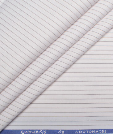 Siyaram's  Poly Cotton Striped Shirting Fabric (White)