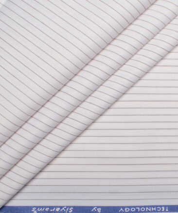 Siyaram's  Poly Cotton Striped Shirting Fabric (White)