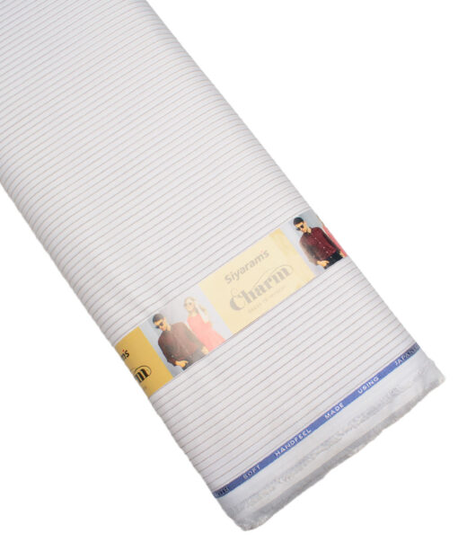 Siyaram's  Poly Cotton Striped Shirting Fabric (White)