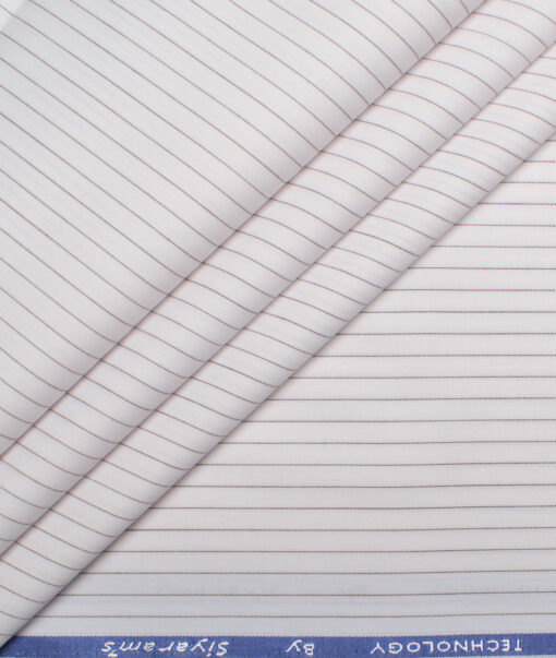 Siyaram's  Poly Cotton Striped Shirting Fabric (White)