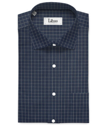 Siyaram's  Poly Cotton Checks Shirting Fabric (Dark Navy Blue)
