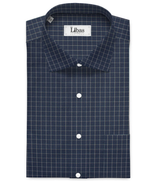 Siyaram's  Poly Cotton Checks Shirting Fabric (Dark Navy Blue)